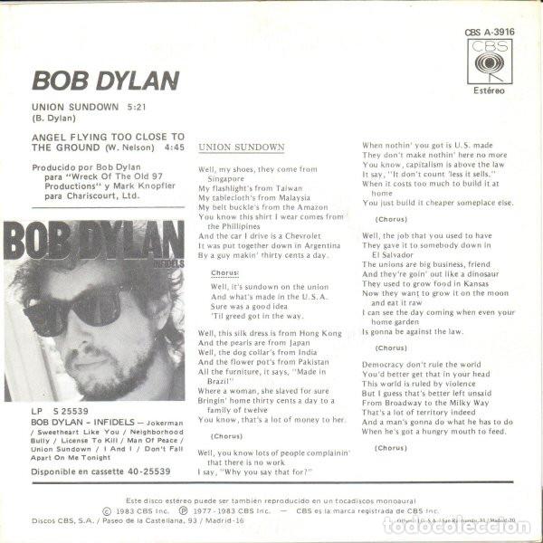 Discos de vinilo: Bob Dylan, Union Sundown - 7 inch - Foto 2