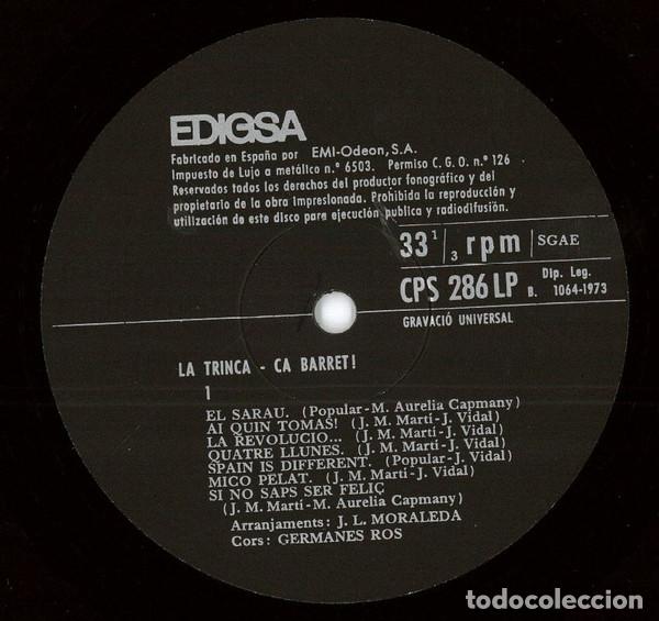 Discos de vinilo: La Trinca, Ca-Barret! - LP - Foto 3