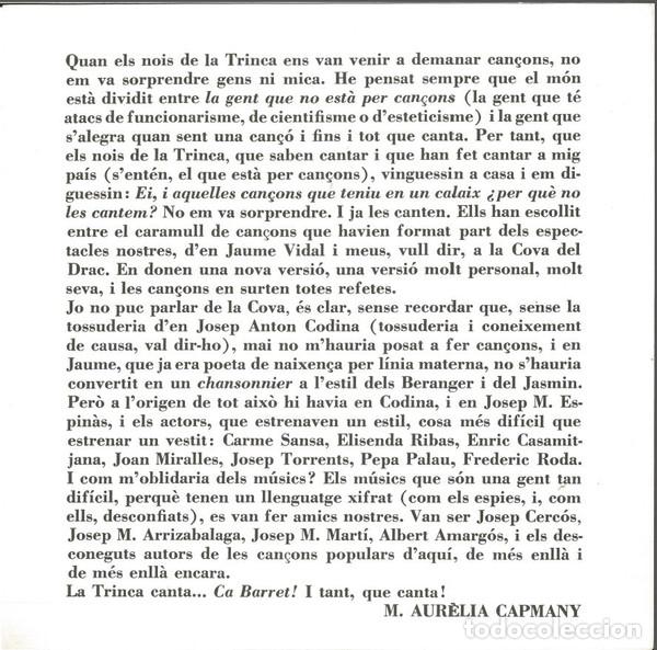 Discos de vinilo: La Trinca, Ca-Barret! - LP - Foto 5