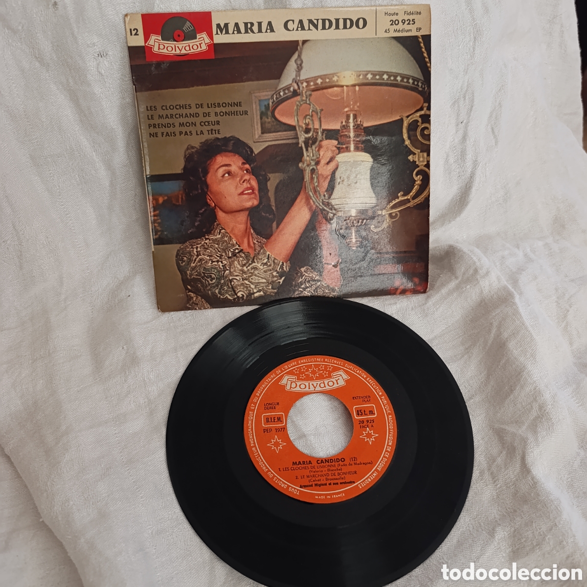 Discos de vinilo: Disco Vinilo EP 7&rdquo; Maria Candido &ndash; Les Cloches de Lisbonne (Polydor 1959)