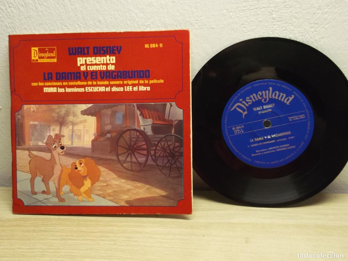 Discos de vinilo: WALT DISNEY PRESENTA EL CUENTO -DISCO DE LA DAMA Y EL VAGABUNDO SINGLE 45 RPM 1969