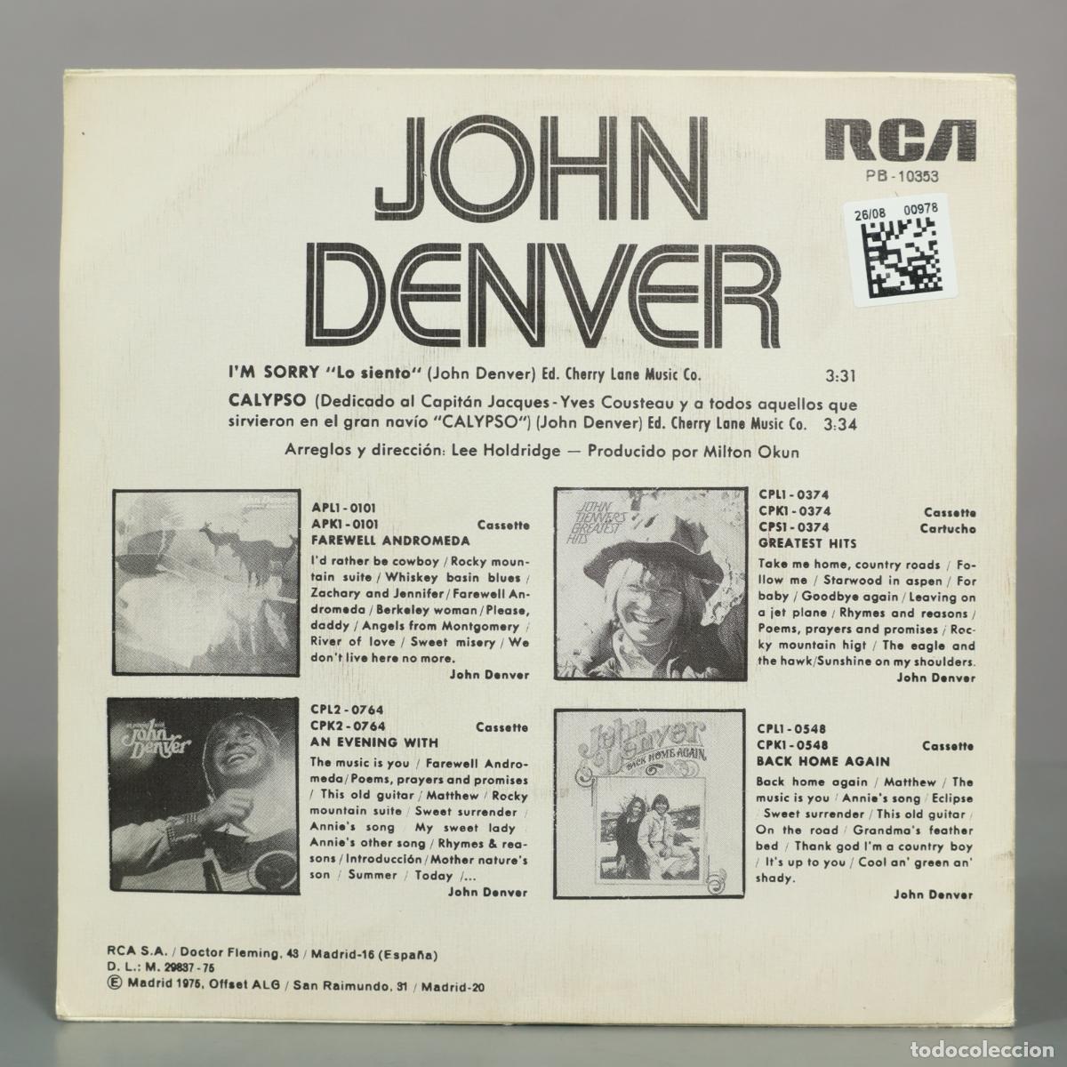 Discos de vinilo: SINGLE. Im Sorry / Calypso - John Denver - Foto 2