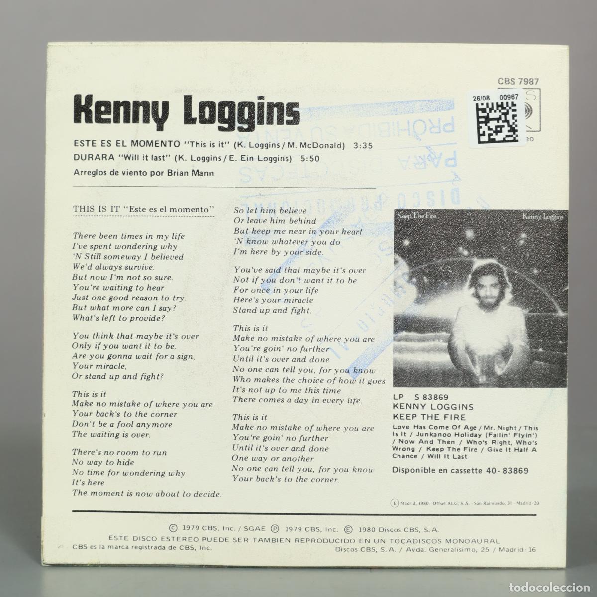Discos de vinilo: SINGLE. Kenny Loggins Este es el momento - Foto 2