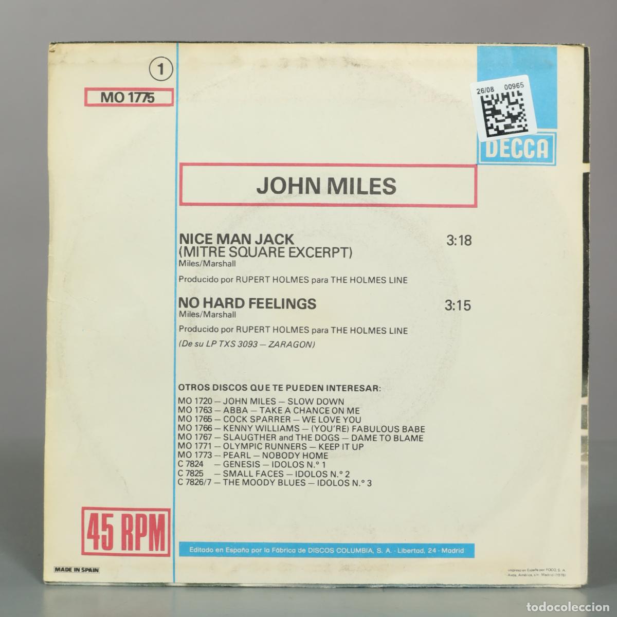 Discos de vinilo: SINGLE. Nice Man Jack - No Hard Feelings - John Miles - Foto 2