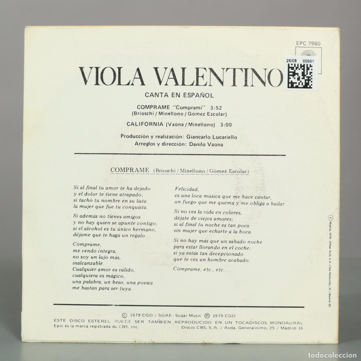 Discos de vinilo: SINGLE. C&oacute;mprame / California - Viola Valentino - Foto 2