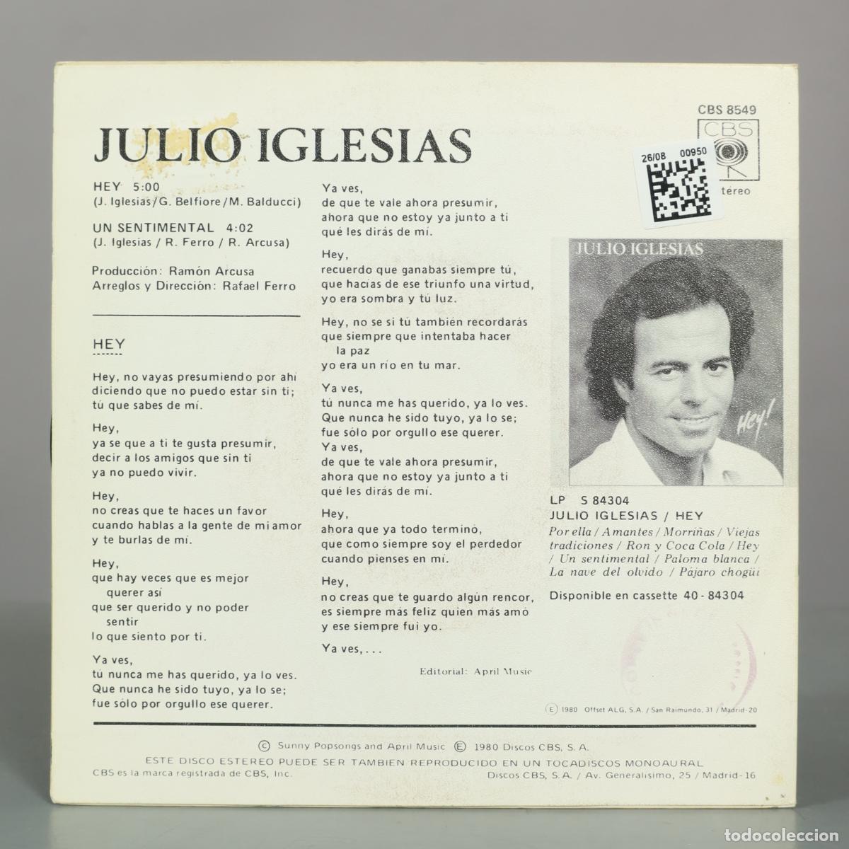 Discos de vinilo: SINGLE. Hey! - Julio Iglesias - Foto 2
