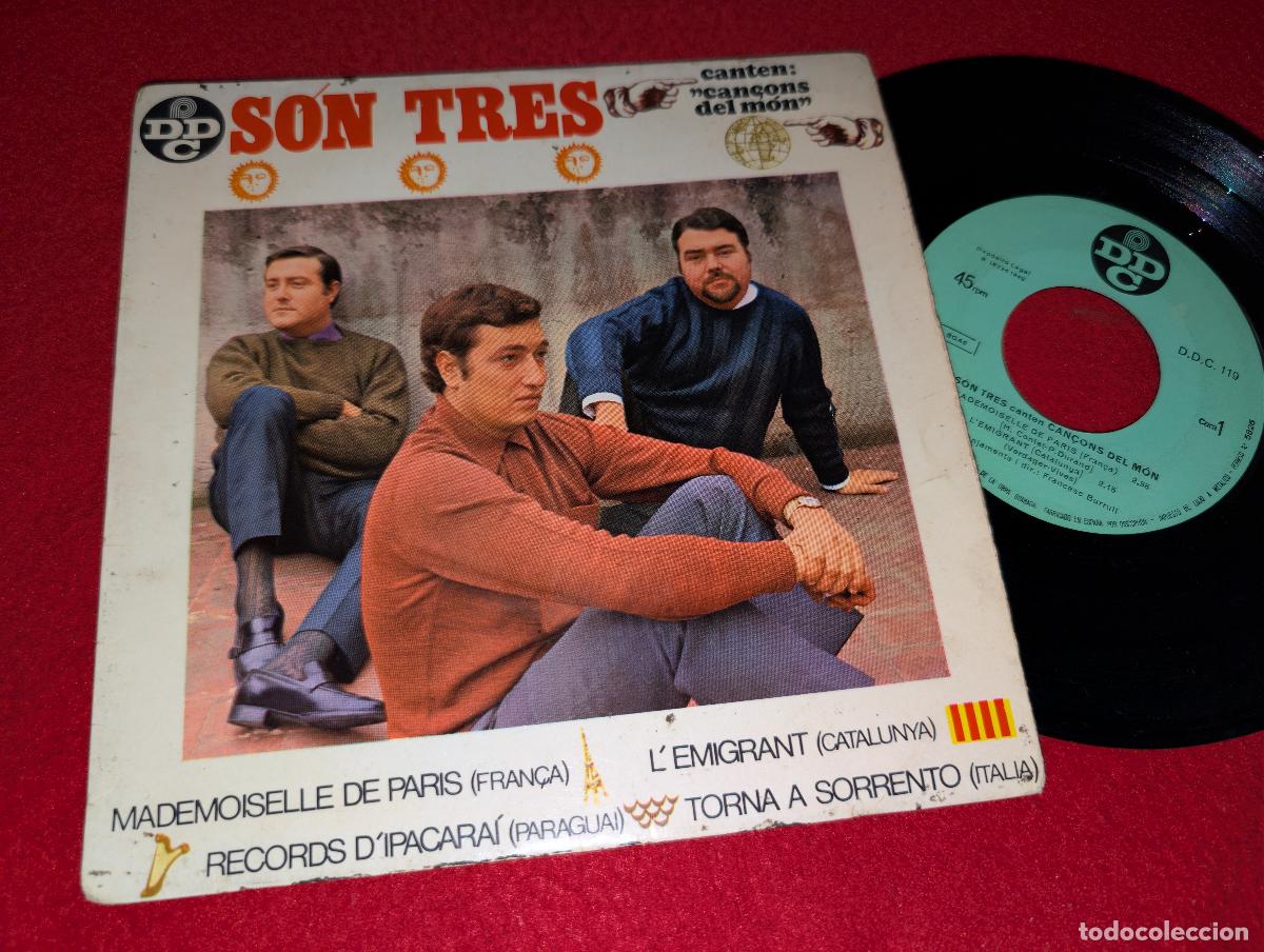 Discos de vinilo: SON TRES canten Can&ccedil;ons del mon. Mademoiselle de Paris/L'emigrant +2 EP 7'' 1968 DCD CATALA