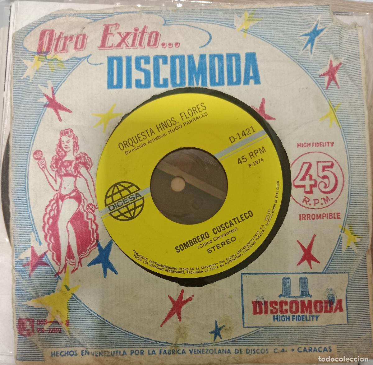 Discos de vinilo: Orquesta Hermanos Flores &ndash; Cumbia porte&ntilde;a / Sombrero cuscatleco single El Salvador 70s