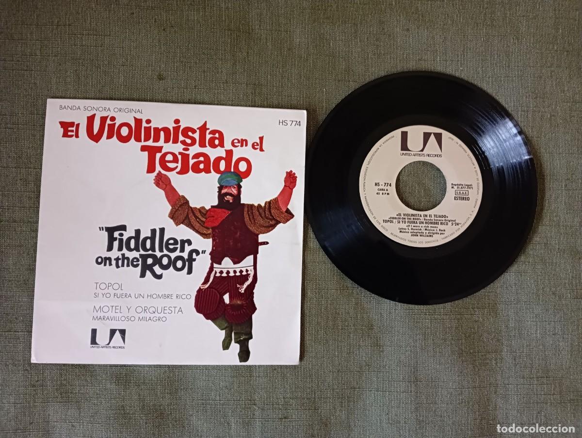 Discos de vinilo: El violinista en el tejado. Topol. Si yo fuera rico. Banda sonora. Single microsurco 45 rpm