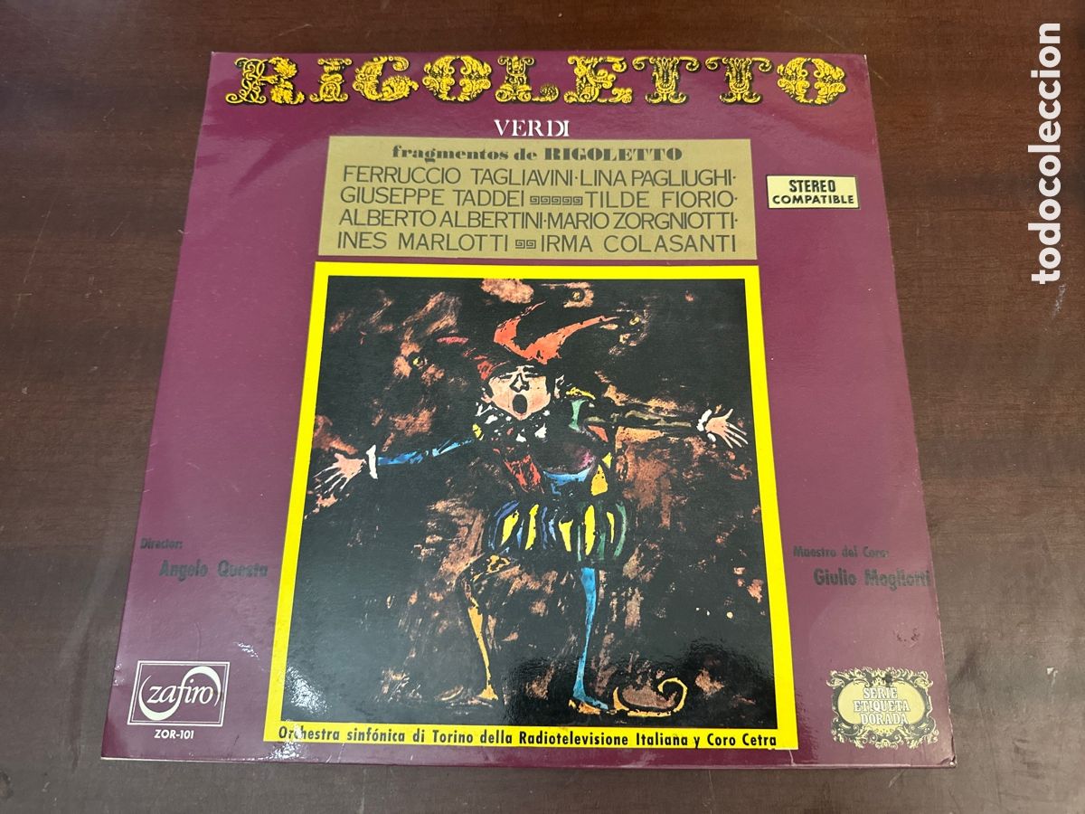 Discos de vinilo: VERDI - RIGOLETTO - FRAGMENTOS DE RIGOLETTO - SERIE ETIQUETA DORADA - ZAFIRO 1971.