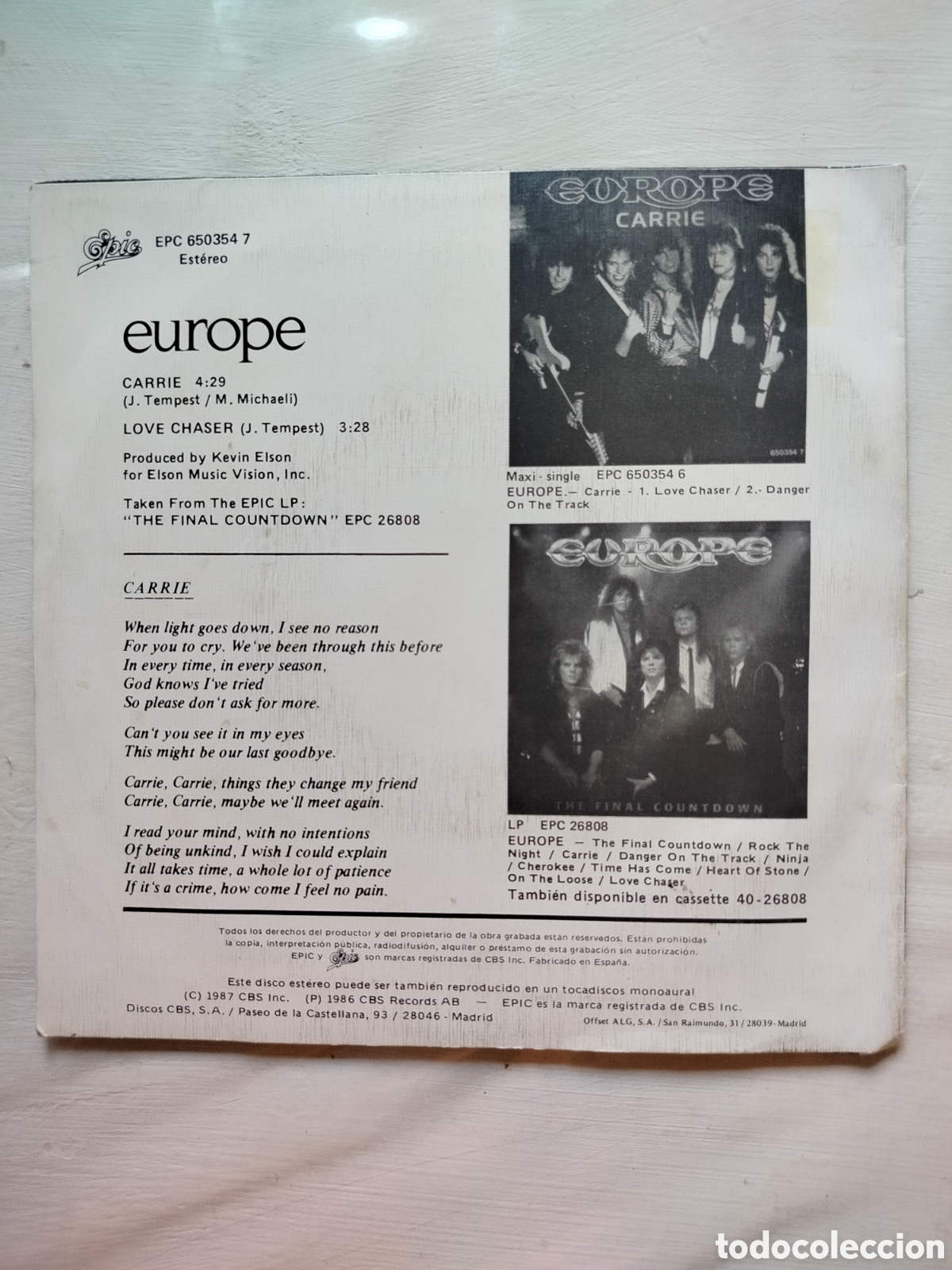 Discos de vinilo: Europe Single Carrie - Foto 2