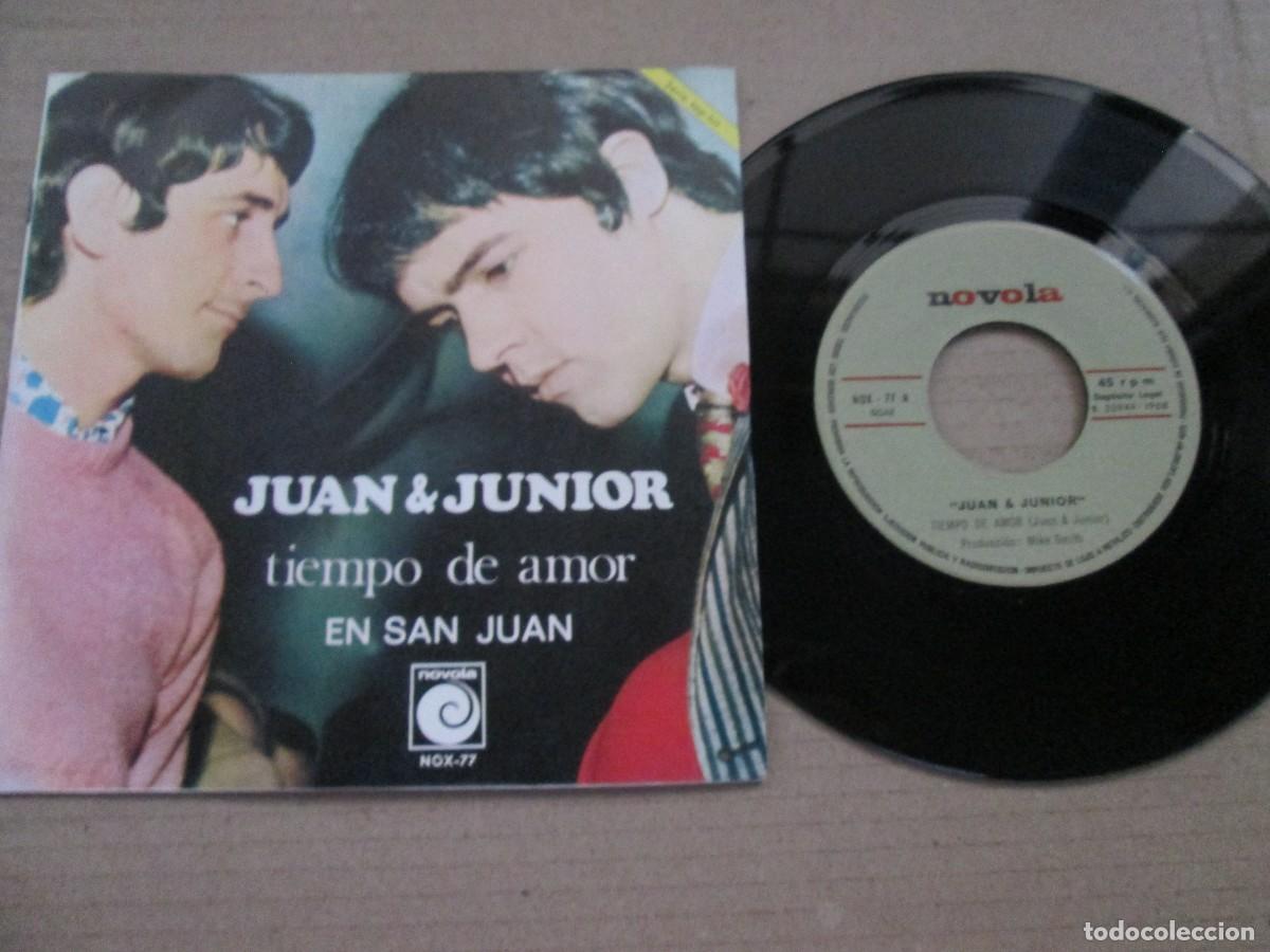 Discos de vinilo: JUAN & JUNIOR - Tiempo de amor / En San Juan. Single, ed espa&ntilde;ola 7&rdquo; 1968. Magn&iacute;fico estado (VG+/NM)