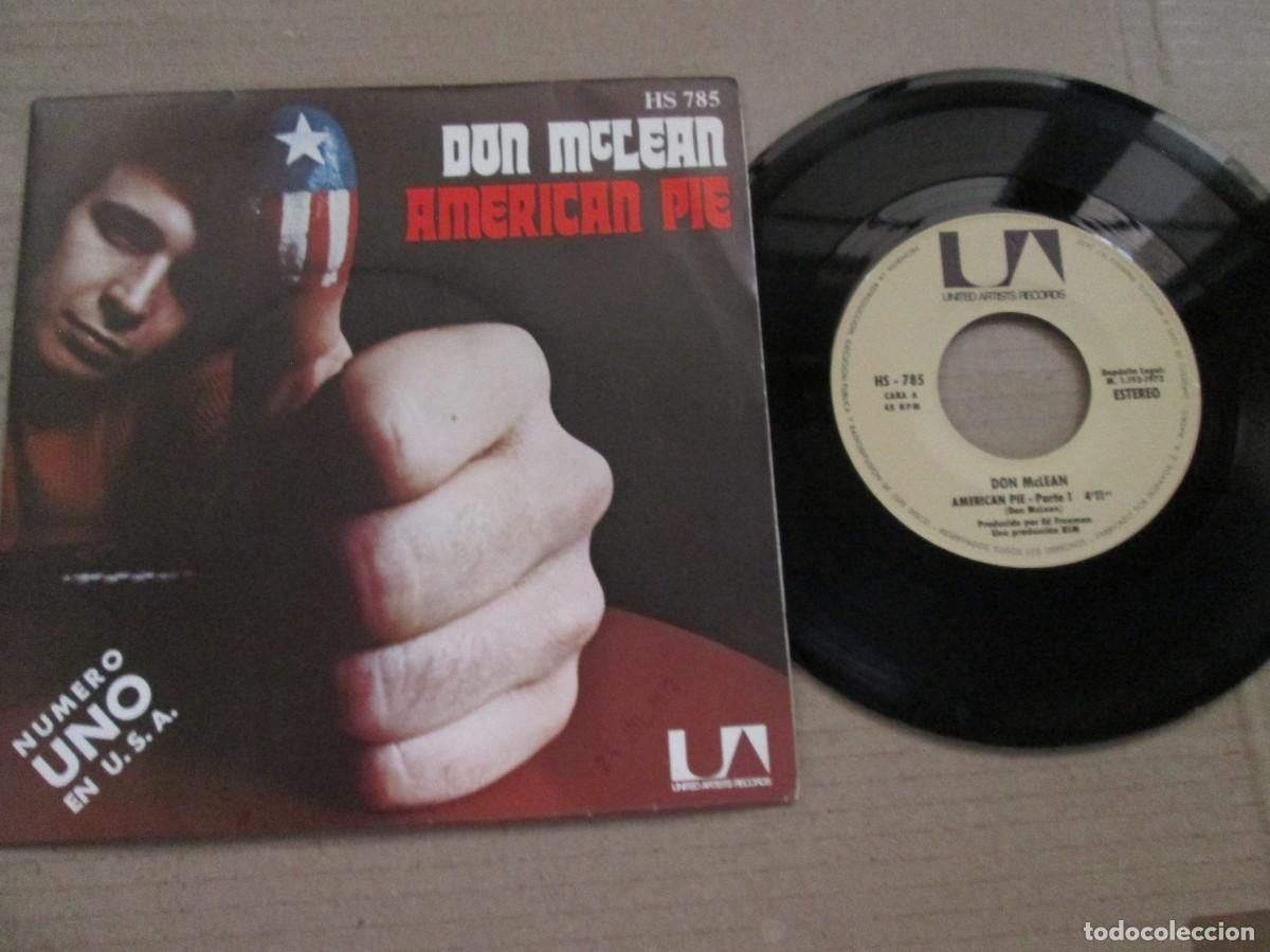 Discos de vinilo: DON McLEAN - American Pie. Single, edici&oacute;n espa&ntilde;ola 7&rdquo; 1971. Magn&iacute;fico estado. VG+/NM