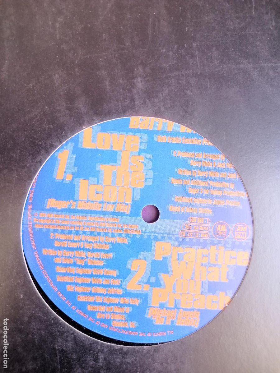 Discos de vinilo: Barry White &ndash; Practice What You Preach (The R&B Mixes) - MAXI A&M 1994 - DISCO FUNK ELECTRONICA 70'S