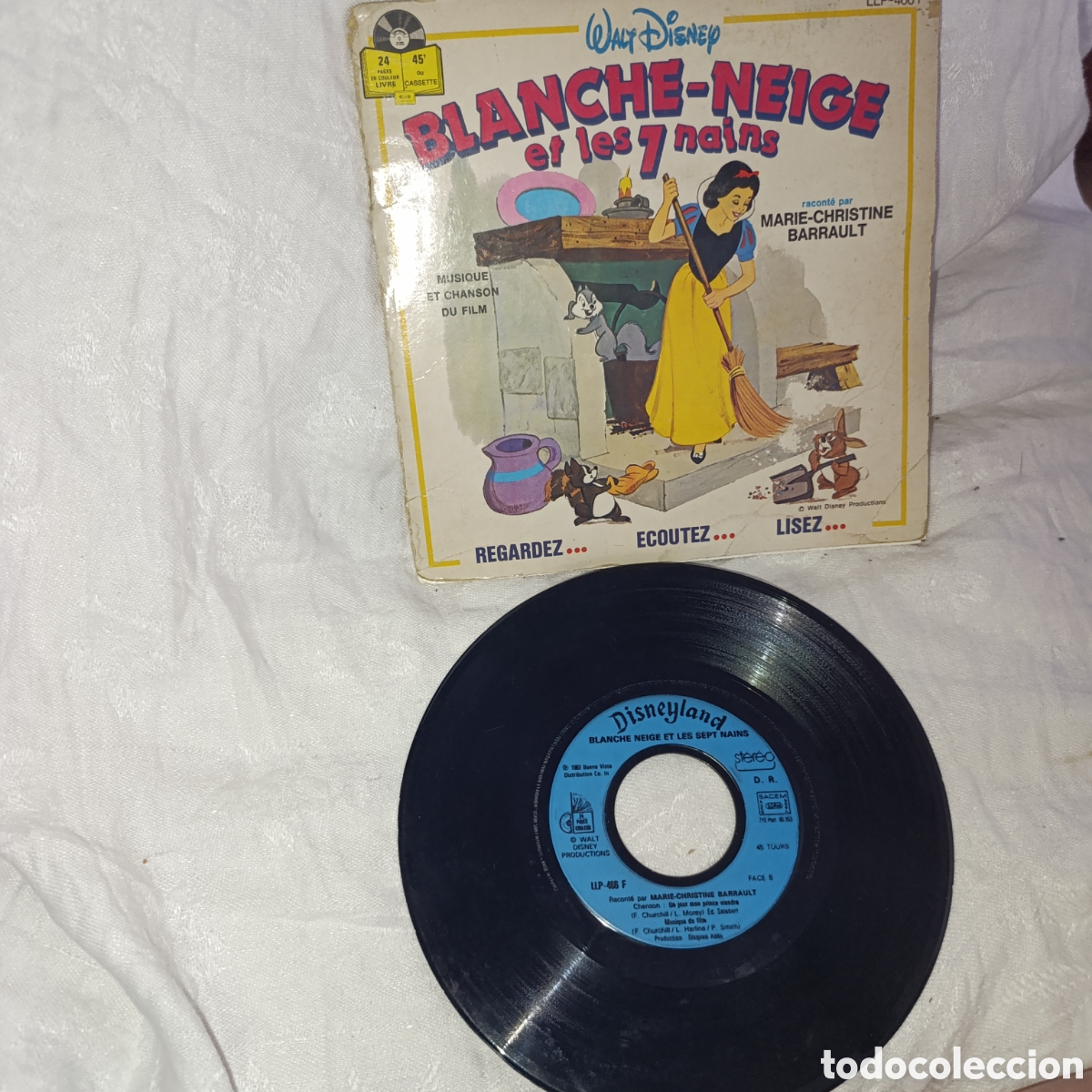 Discos de vinilo: Disney - Blanca Nieves,Libro-Disco Vinilo Vintage, (Edici&oacute;n Francesa) 45 RPM,1983 - LLP-466 F