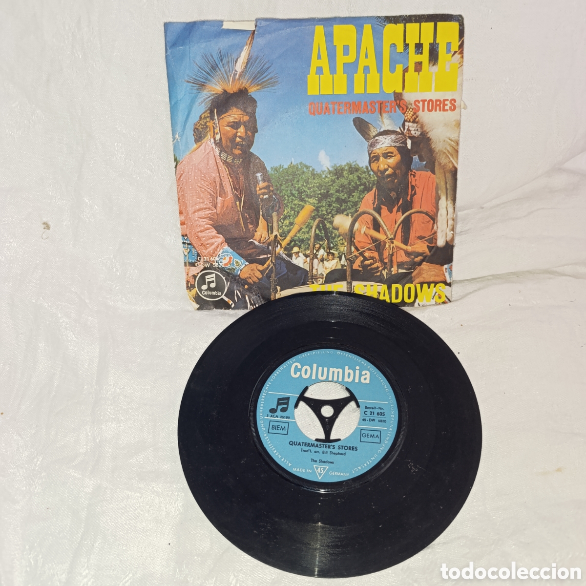 Discos de vinilo: Single The Shadows - Apache (Edici&oacute;n Alemana 1960) Columbia,Vinilo 7&rdquo;