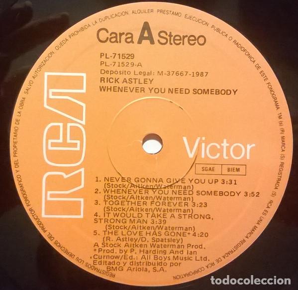 Discos de vinilo: Rick Astley, Whenever You Need Somebody - LP - Foto 3