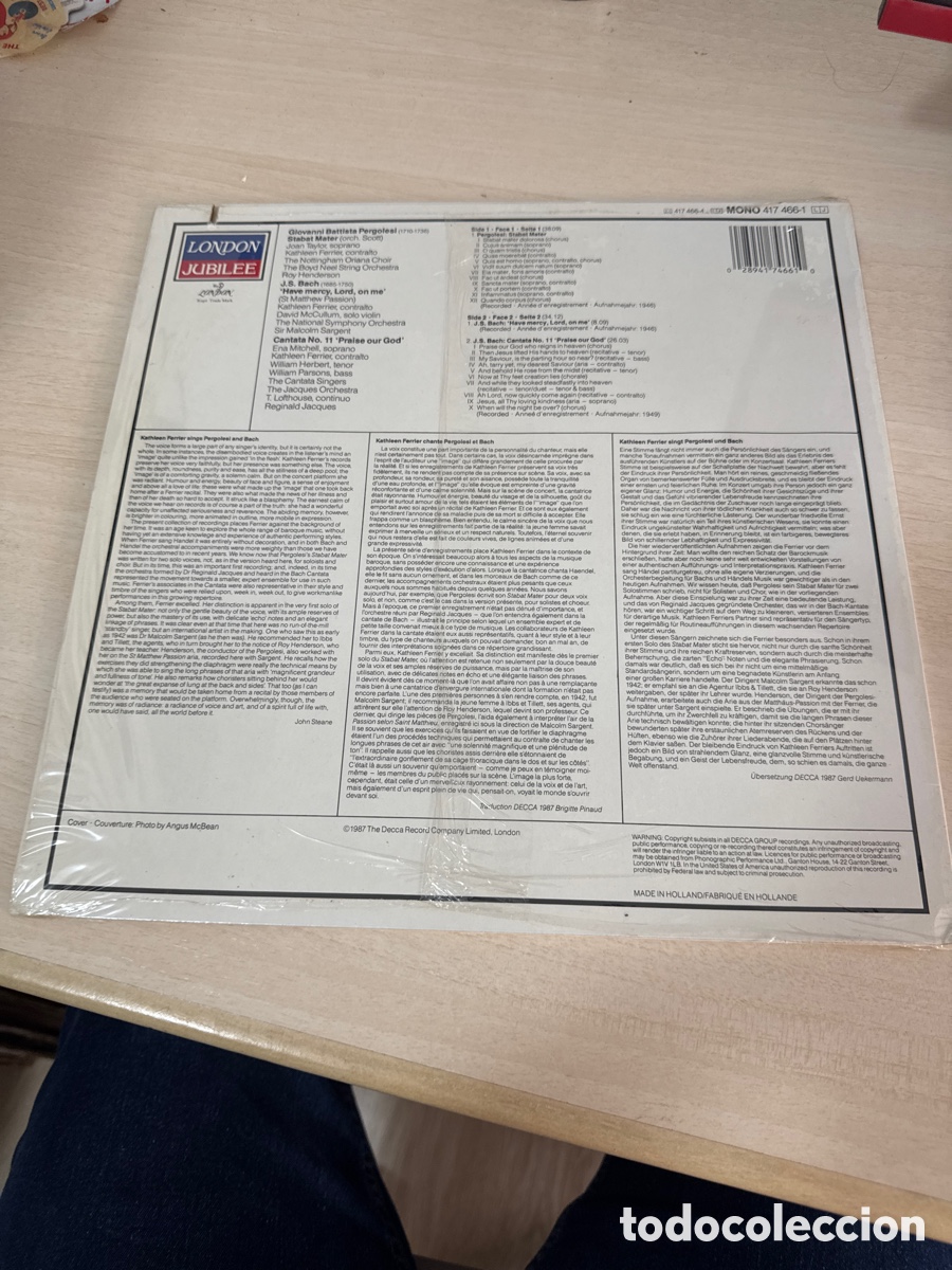Discos de vinilo: DISCO VINILO KATHLEEN FERRIER PERGOLESI - Foto 4