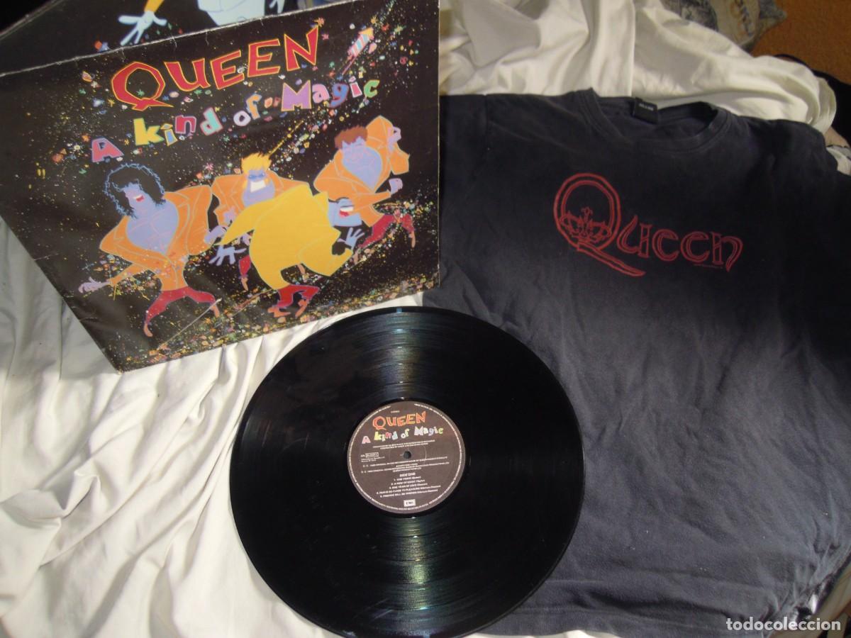 Discos de vinilo: LOTE QUEEN LP KIND OF MAGIC EMI 1986 + T SHIRT MUSIC LICENSED, TALLA M, HARD ROCK