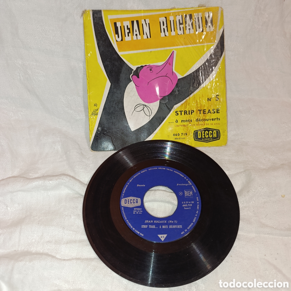 Discos de vinilo: Vinilo 7&rdquo; EP - Jean Rigaux (N&deg; 5) - Strip Tease... &agrave; mots d&eacute;couverts (Decca, 1959)