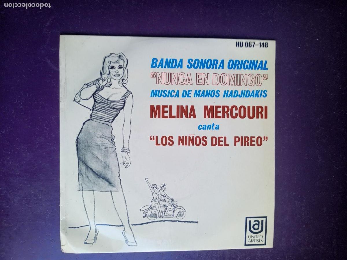 Discos de vinilo: Manos Hadjidakis / Melina Mercouri &lrm;&ndash; Nunca En Domingo - EP HISPAVOX 1969 - BSO CINE, SIN APENAS USO