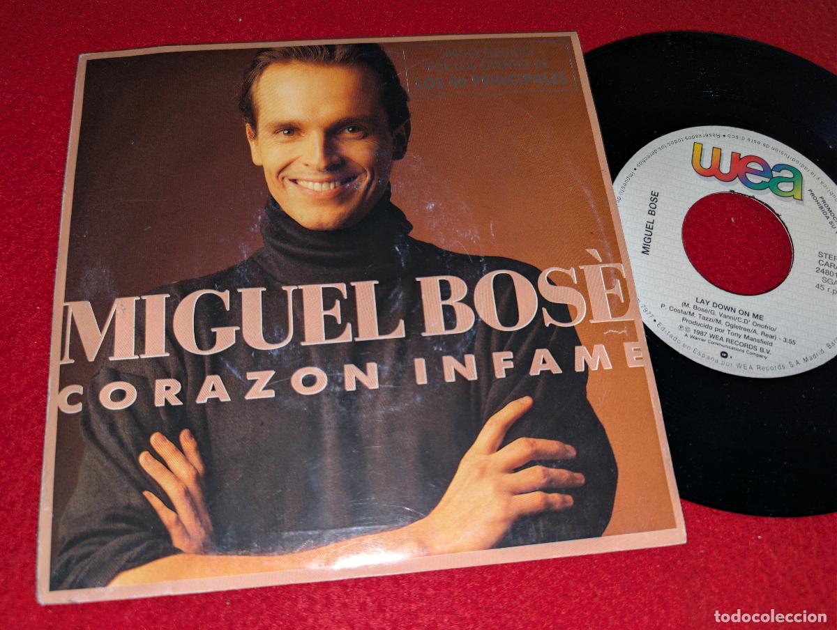 Discos de vinilo: MIGUEL BOSE Corazon infame/Lay down on me 7'' single 1987 WEA PROMO 40 PRINCIPALES