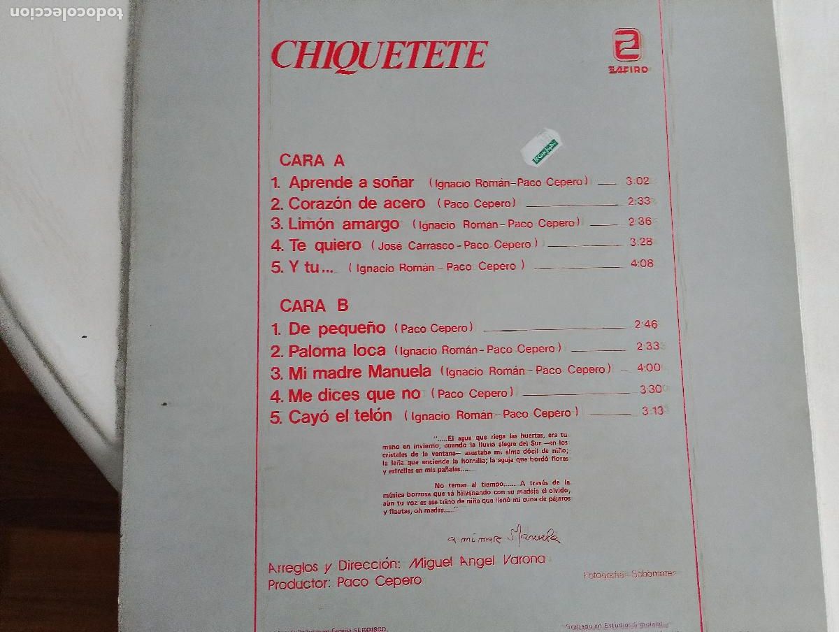 Discos de vinilo: Chiquetete &ndash; Aprende A So&ntilde;ar, 1982 - Foto 4