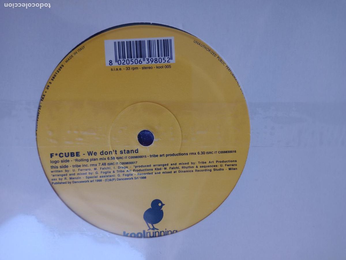 Discos de vinilo: F*Cube &lrm;&ndash; We Don't Stand - MAXI KOOL RUNNING 1998 - ELECTRONICA, HOUSE
