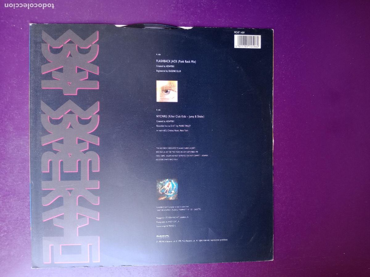 Discos de vinilo: Adamski &ndash; Flashback Jack - MAXI MCA 1990 - ELECTRONICA, HOUSE - Foto 3
