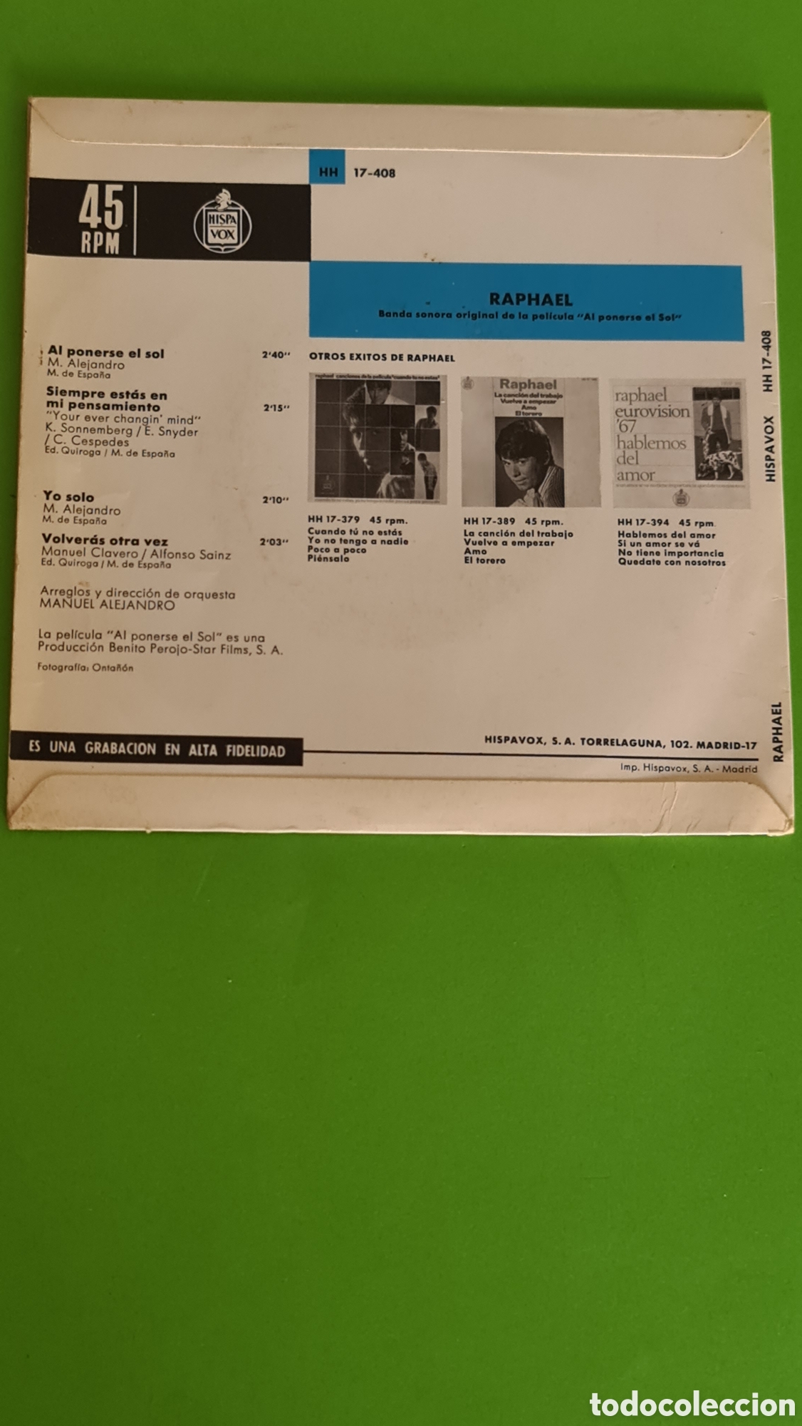 Discos de vinilo: Single Raphael / A&ntilde;o (1967) - Foto 4