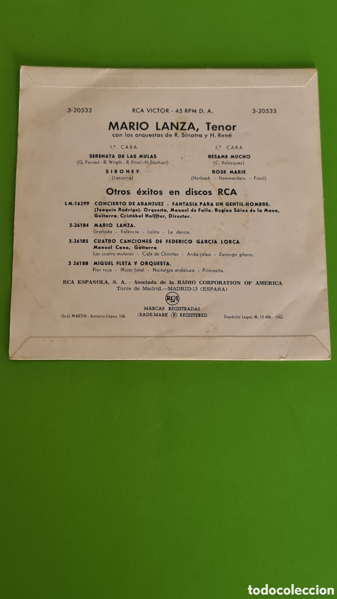 Discos de vinilo: Single Mario Lanza/ Serenata de las Mulas - Foto 5