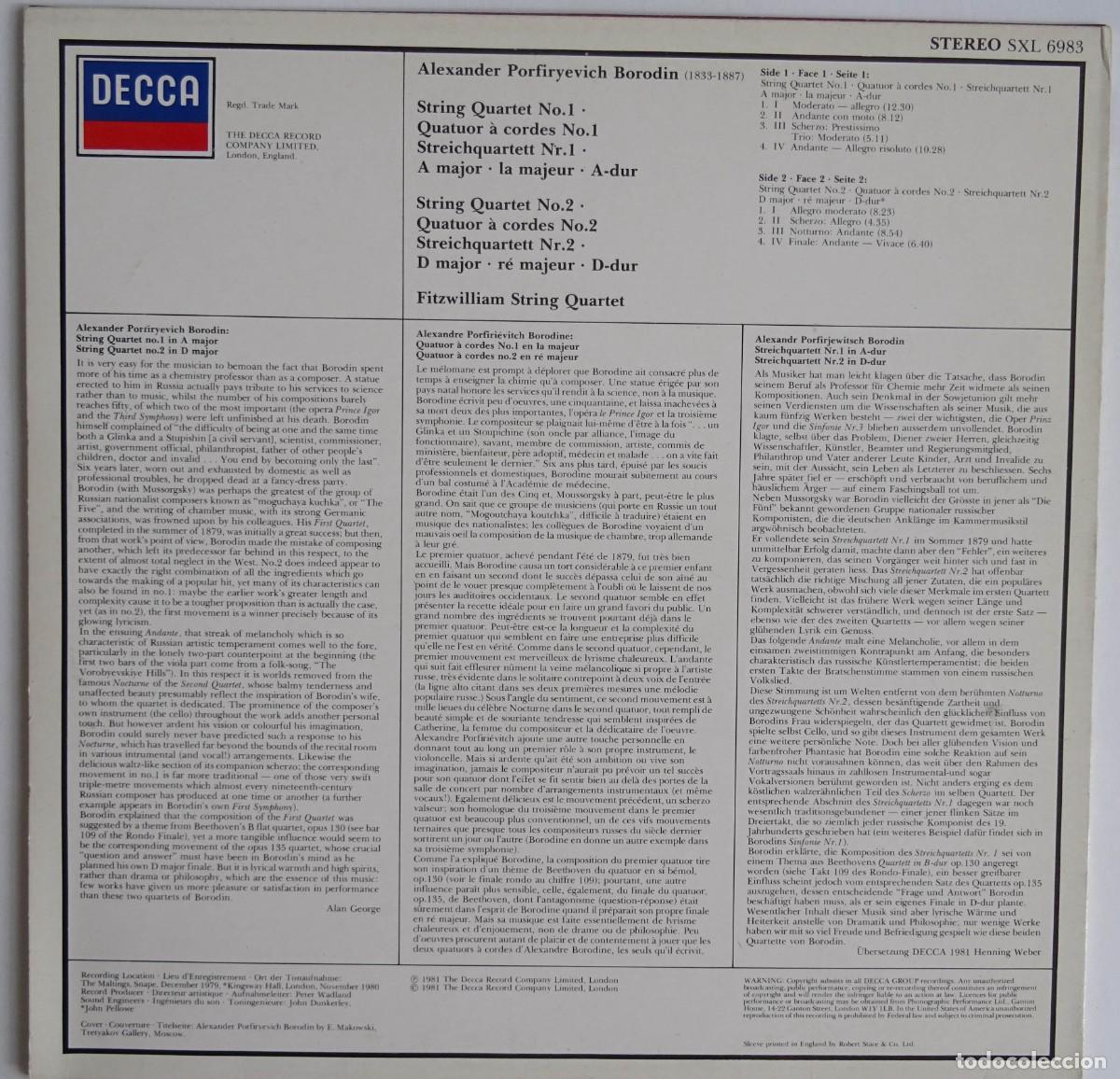 Discos de vinilo: Borodin - String Quartet No. 1 & 2 Fitzwilliam String Quartet DECCA Edici&oacute;n Inglesa - Foto 3