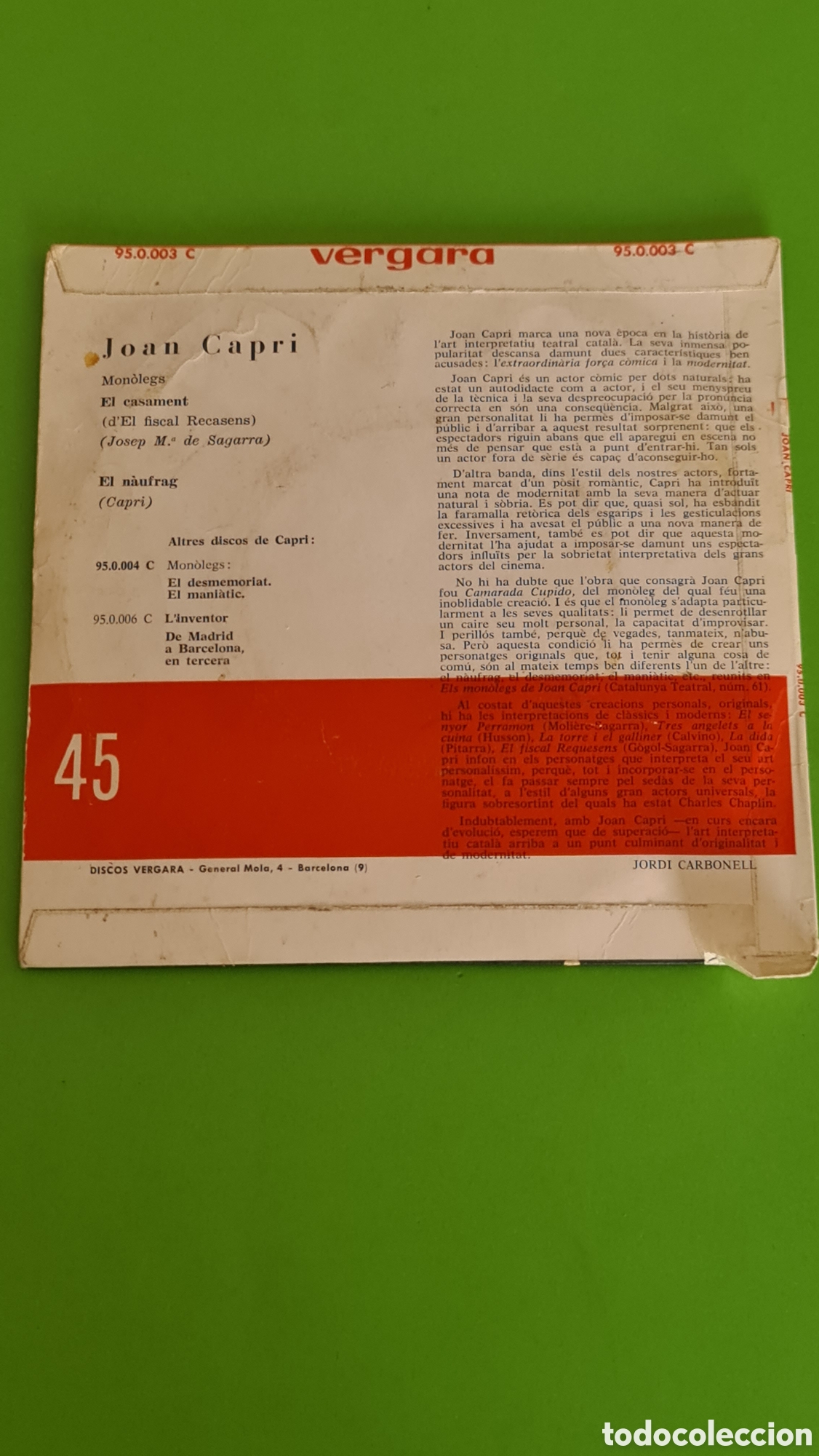 Discos de vinilo: Single CAPRI / El casament / El Naufreg - Foto 4