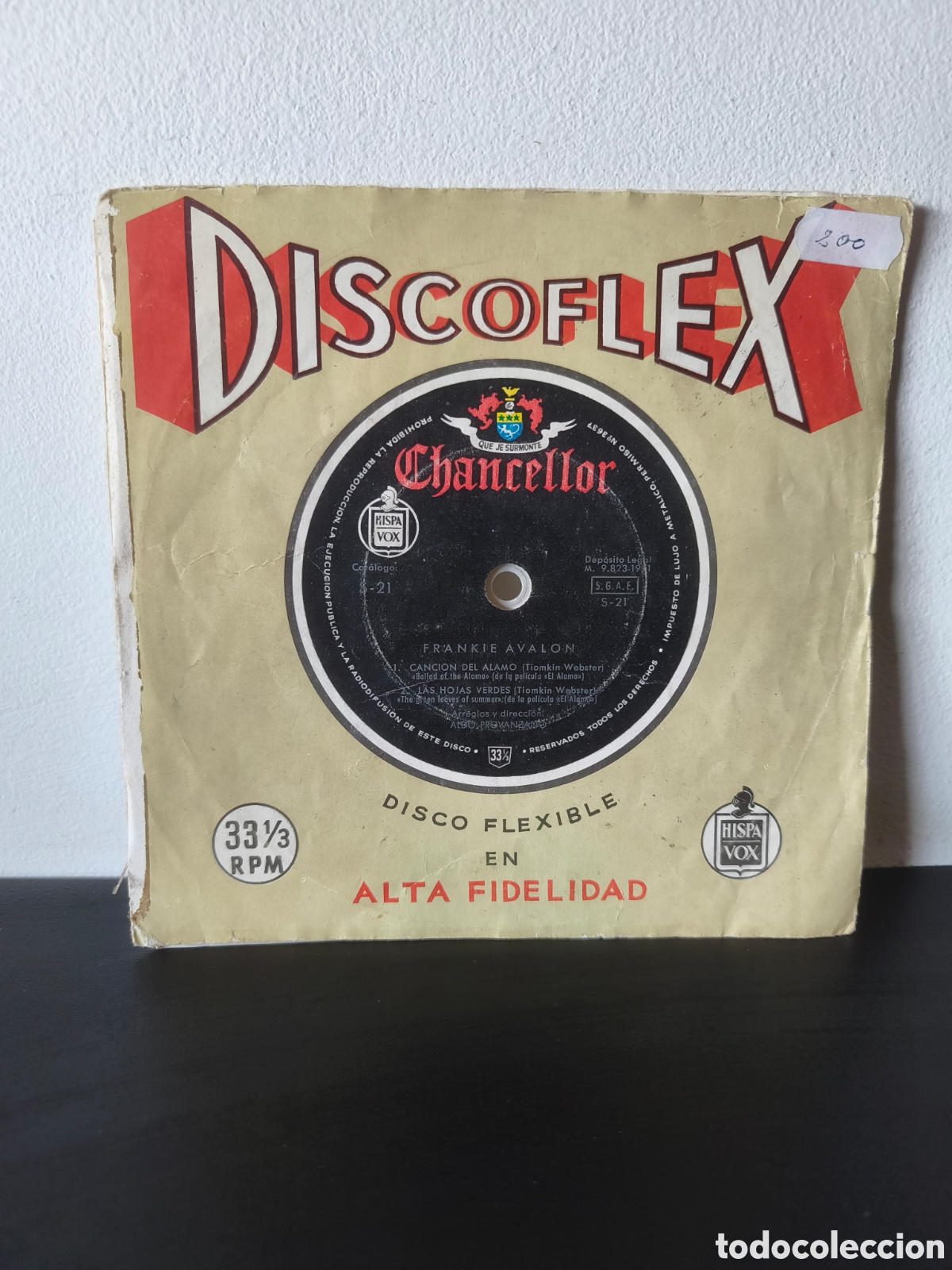 Discos de vinilo: Frankie Avalon &ndash; Canci&oacute;n del &Aacute;lamo / Las Hojas Verdes ​Discoflex / Chancellor / Hispavox ​LGS.5