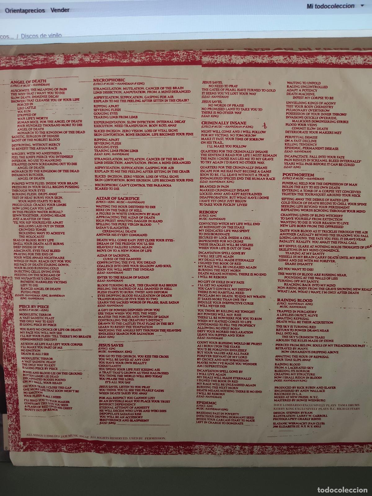 Discos de vinilo: Slayer. Reign in Blood - Foto 3