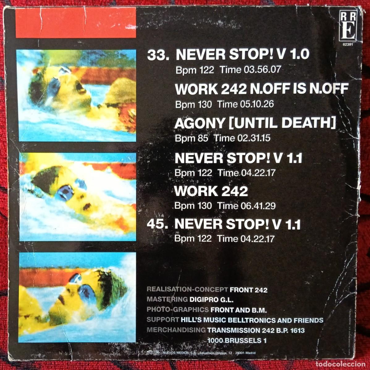 Discos de vinilo: FRONT 242 ** Never Stop! ** MAXI ISNGLE VINILO 1989 - Foto 2