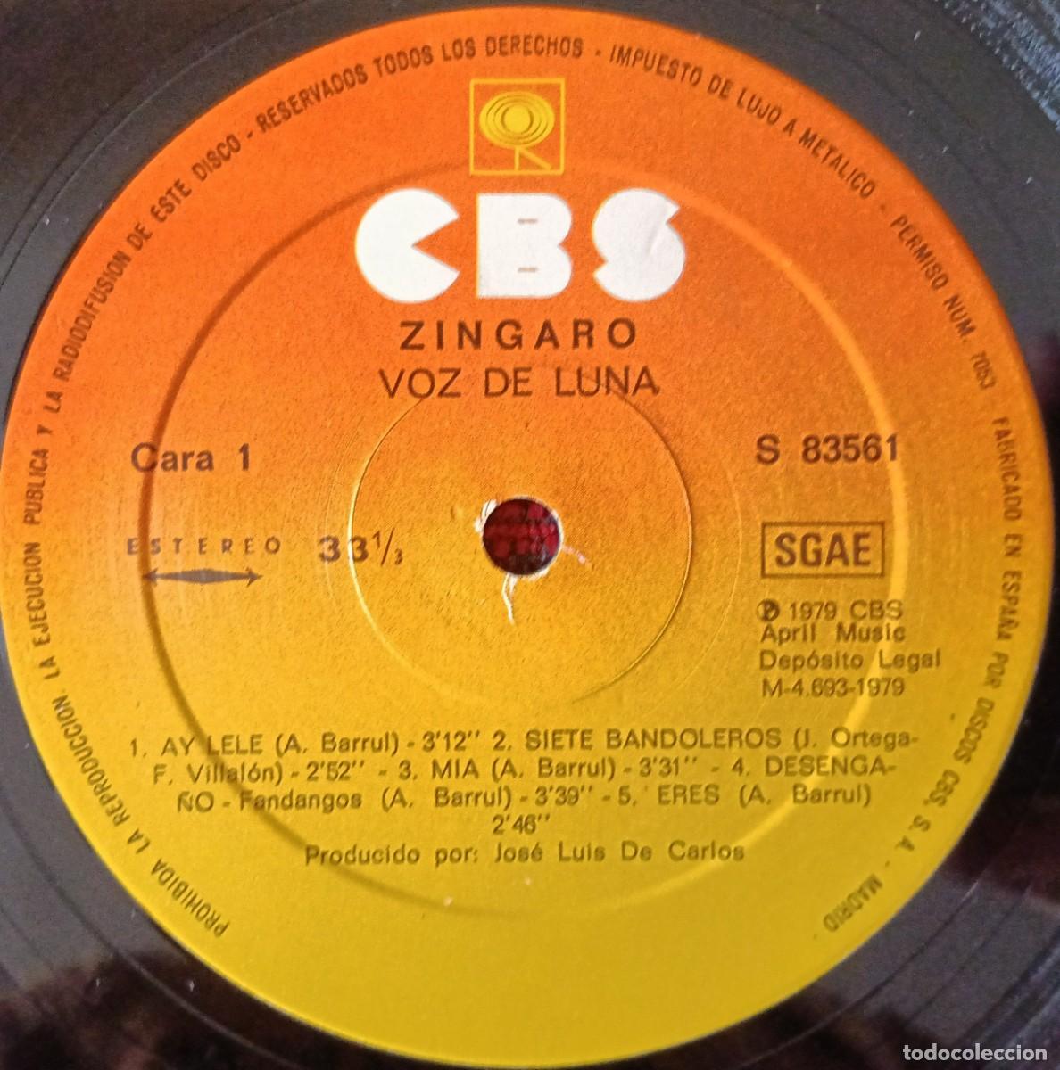 Discos de vinilo: ZINGARO ** Voz de Luna ** VINILO LP 1979 - Foto 3