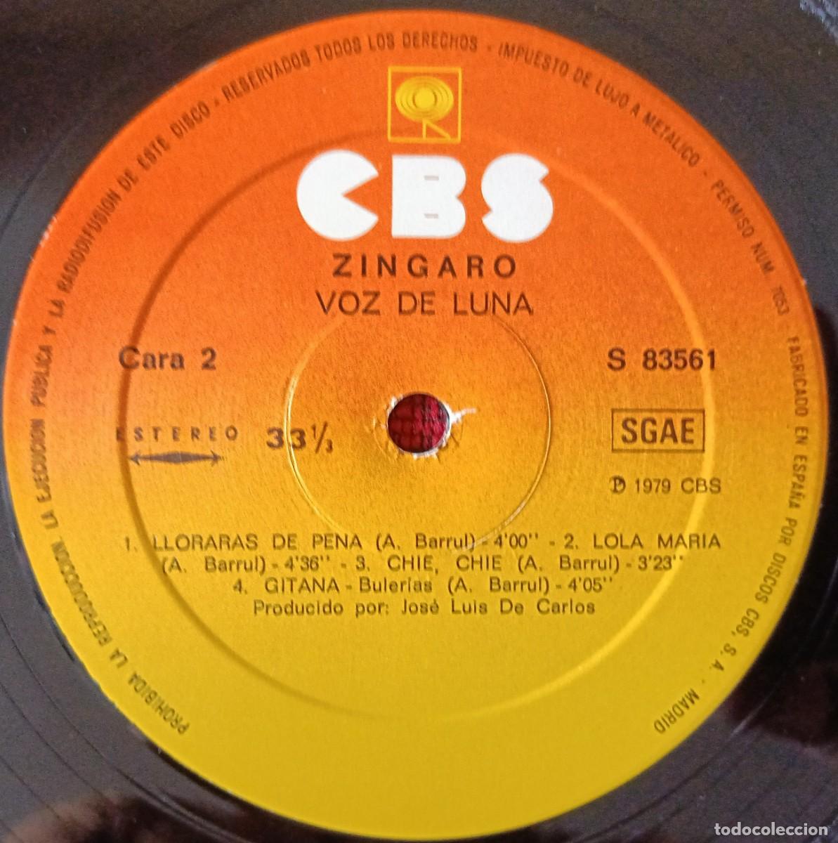 Discos de vinilo: ZINGARO ** Voz de Luna ** VINILO LP 1979 - Foto 4