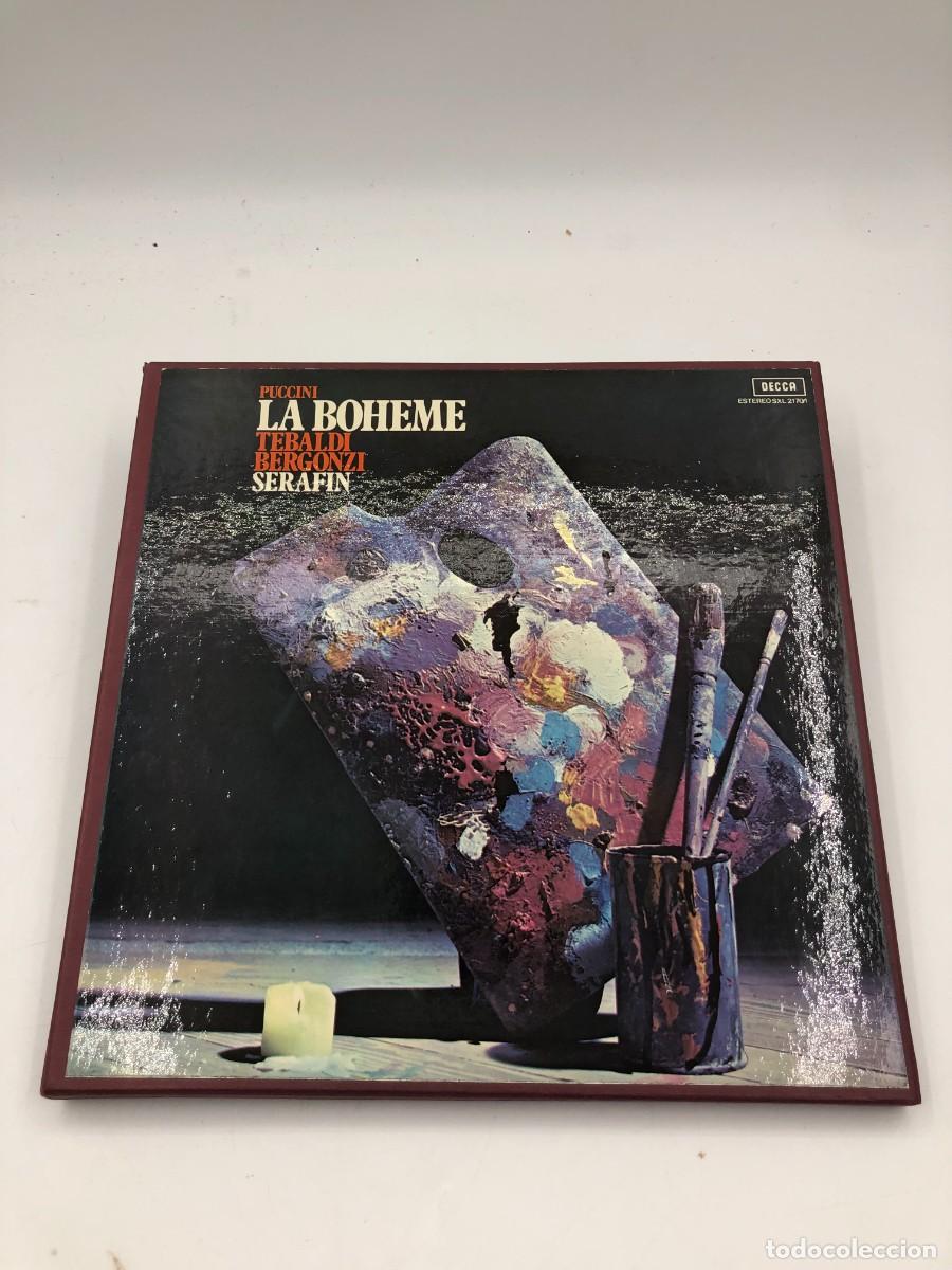 Discos de vinilo: PUCCINI LA BOHEME - RENATA TEBALDI CARLO BERGONZI SERAFIN - CAJA 2 LP + LIBRO - DECCA FFSS SXL 1959