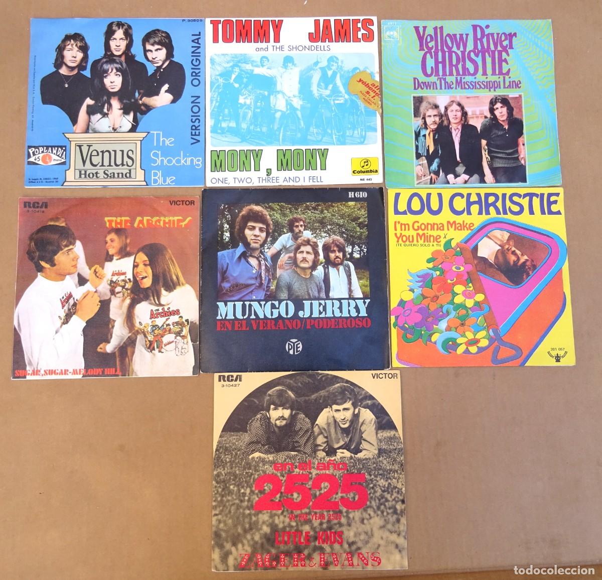 Discos de vinilo: Lote de 7 Singles VARIADO, Pop Rock de los 60 Mony Mony, The Schocking Blue, Sugar Sugar&hellip;.a.