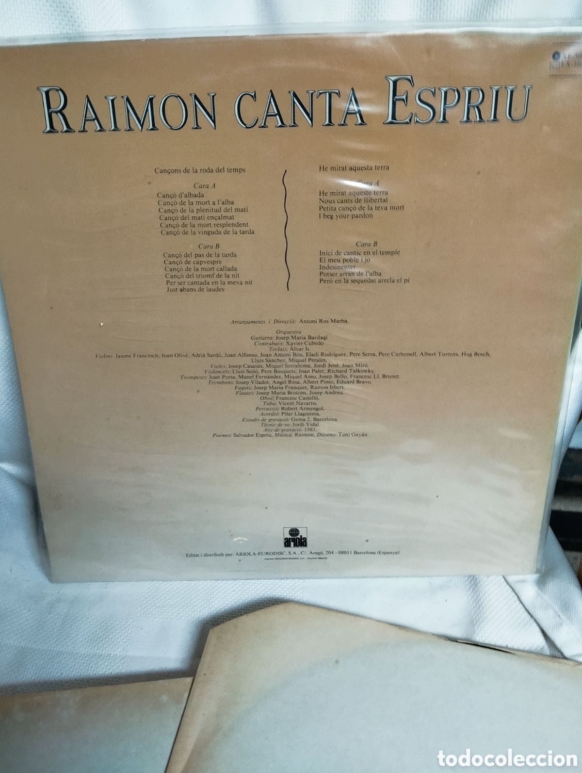 Discos de vinilo: RAIMON CANTA ESPRIU, ARIOLA 1985 - Foto 3