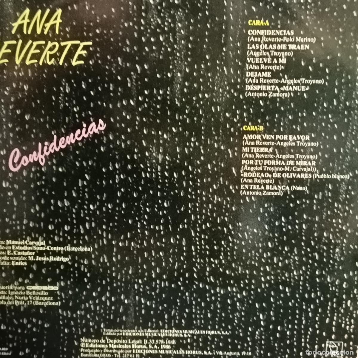 Discos de vinilo: LP ANA REVERTE. Confidencias. - Foto 2