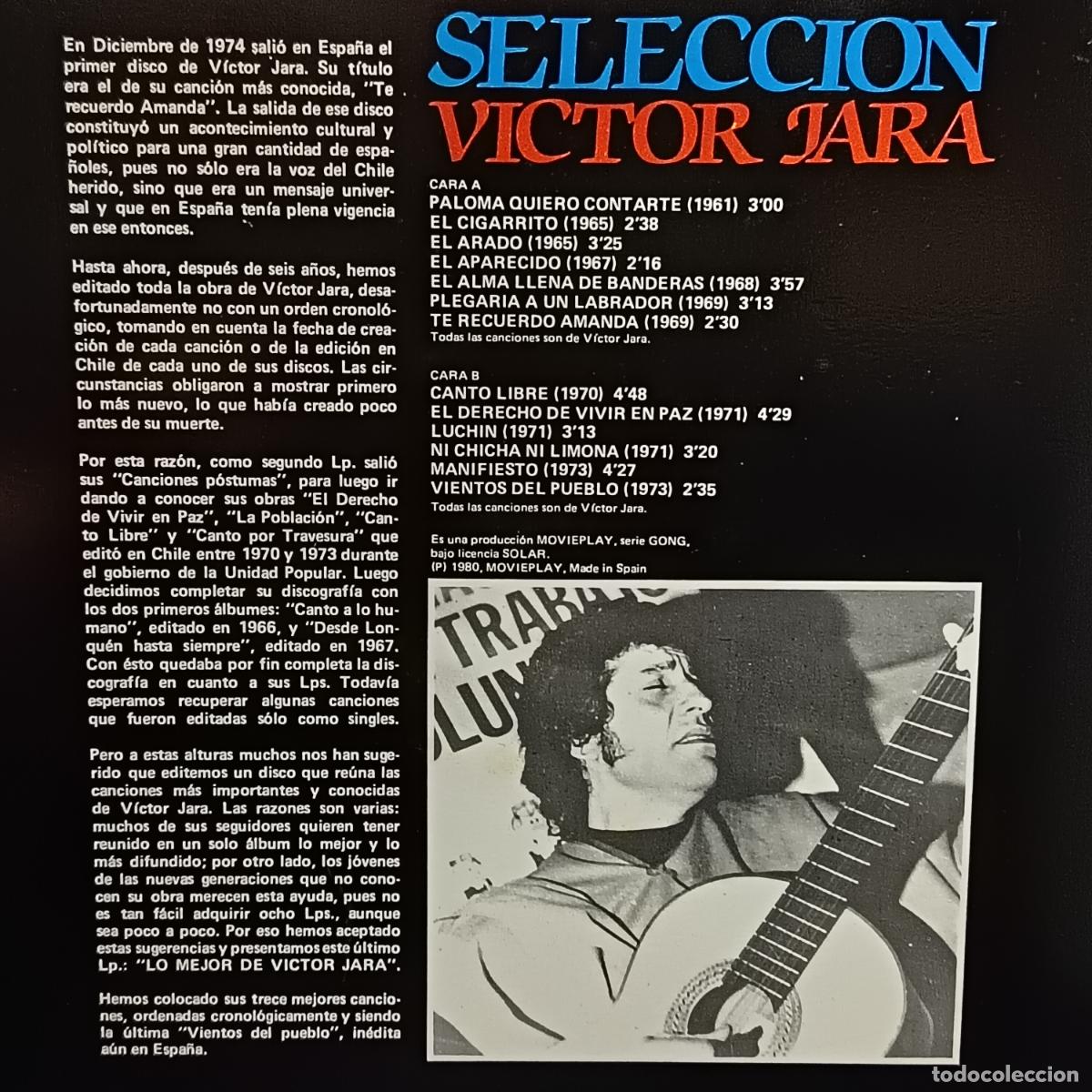 Discos de vinilo: VICTOR JARA, Selecci&oacute;n. LP - Foto 2