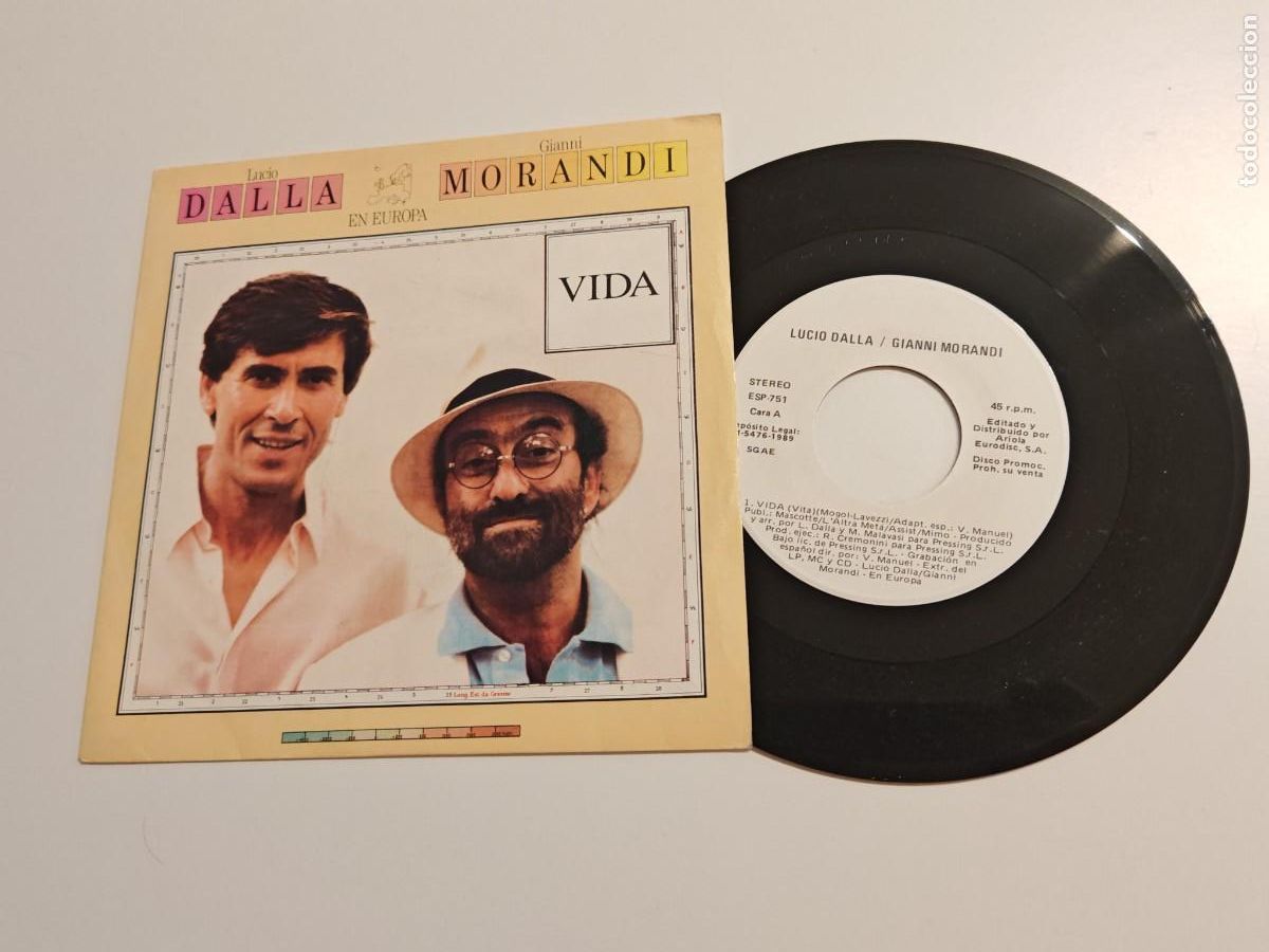 Discos de vinilo: LUCIO DALLA / GIANNI MORANDI Vida SINGLE VINILO PROMO ESPA&Ntilde;A 1989 CANTADO EN ESPA&Ntilde;OL MUY RARO