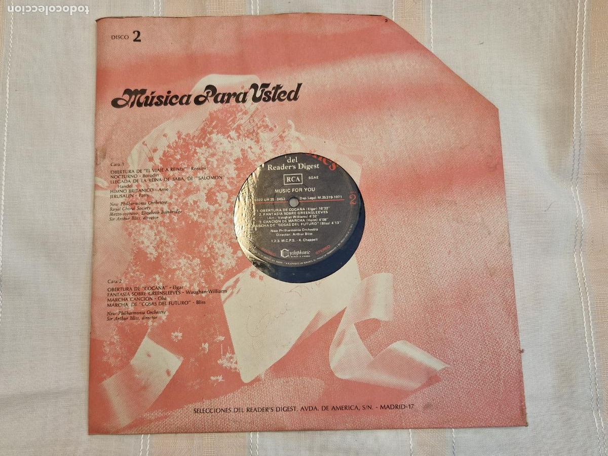 Discos de vinilo: SINGLE. MUSICA PARA USTED. SLECCIONES DEL READER'S DIGEST. OBERTURA DE EL VIAJE A REIMS. N2