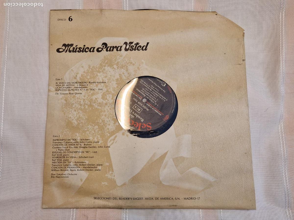 Discos de vinilo: SINGLE. MUSICA PARA USTED. SLECCIONES DEL READER'S DIGEST. EL VUELO DEL MOSCARDON. N 6