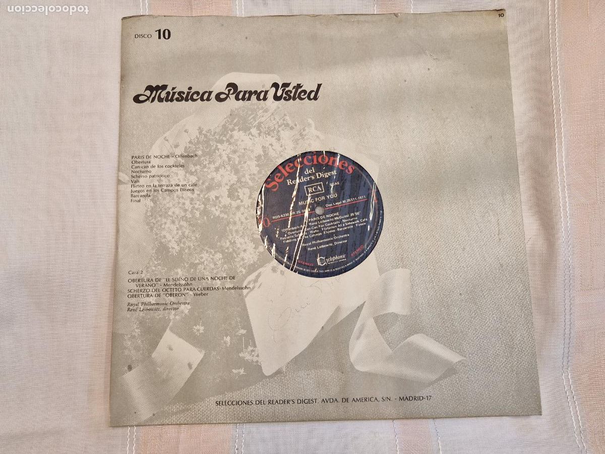 Discos de vinilo: SINGLE. MUSICA PARA USTED. SLECCIONES DEL READER'S DIGEST. PARIS DE NOCHE. N 10