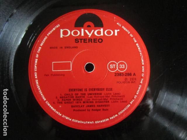 Discos de vinilo: BARCLAY JAMES HARVEST - EVERYONE IS EVERYBODY ELSE LP - ORIGINAL INGLES - POLYDOR 1974 STEREO -