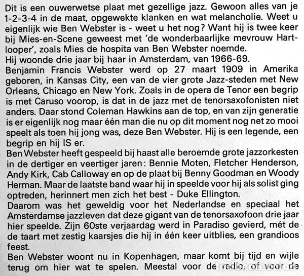 Discos de vinilo: Ben Webster, Ben Op Zijn Best - LP - Foto 4