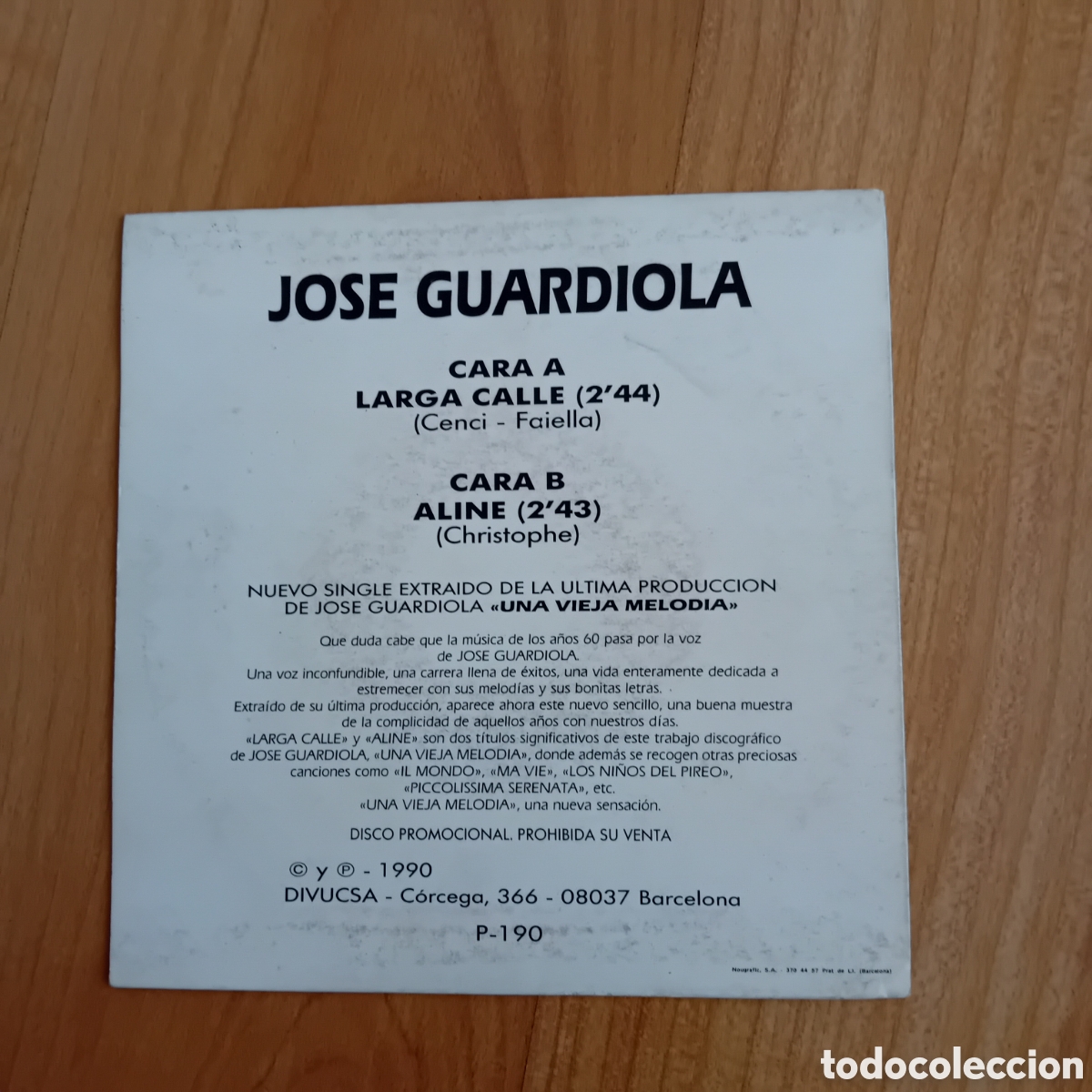Discos de vinilo: JOS&Eacute; GUARDIOLA. LARGA CALLE. ALINE - Foto 2